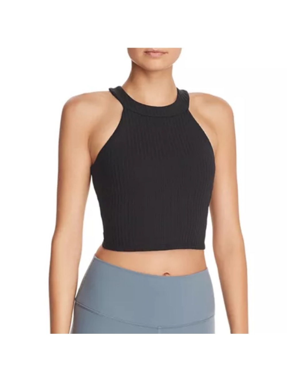 Alo sports bra top Black Ribbed High-Neck Crop Tank Top